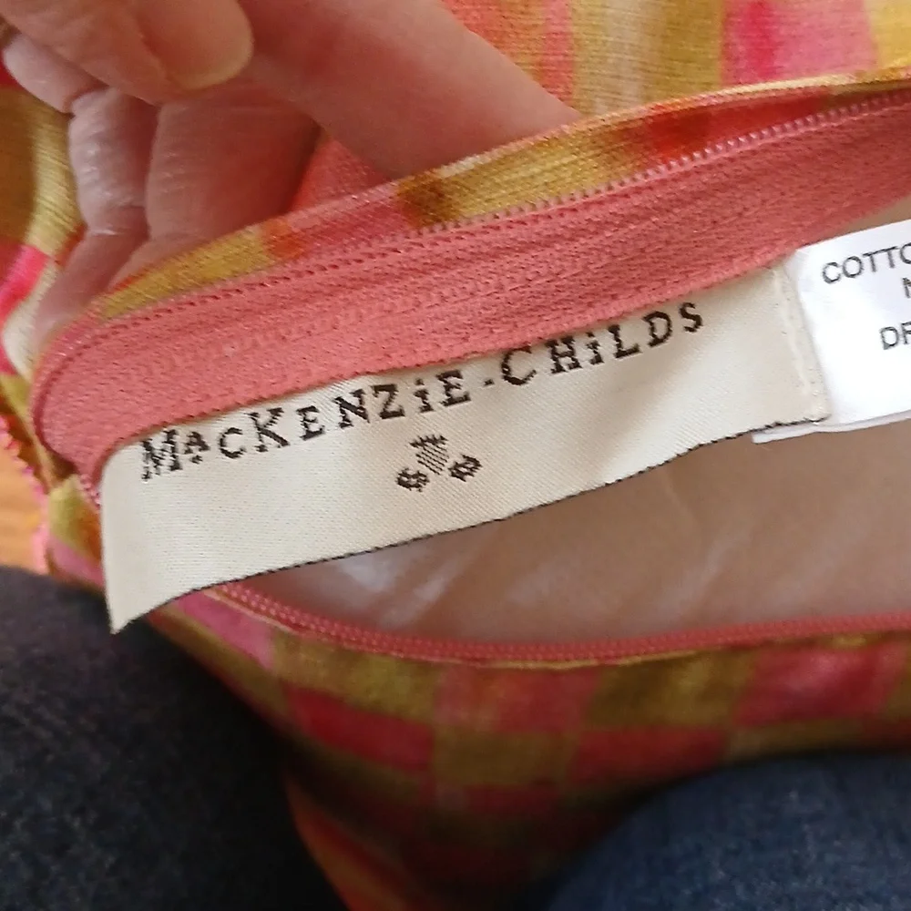 Mackenzie-Childs Parrot Tulip Check Tassled Pillow ■ Retired Vintage Design
